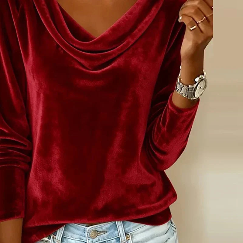 Velvet Draped Neck Top