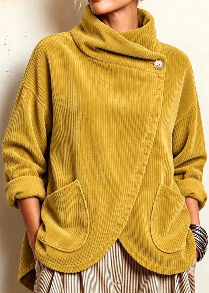 One-Button Corduroy Wrap Top