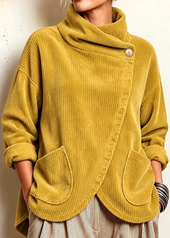 One-Button Corduroy Wrap Top