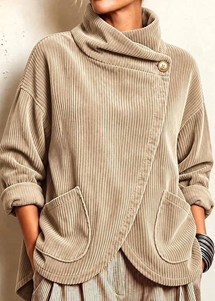 One-Button Corduroy Wrap Top