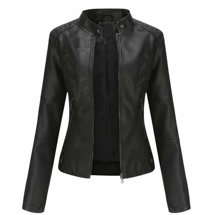 Slim-Fit Stand-Collar Zip-Front Moto Jacket