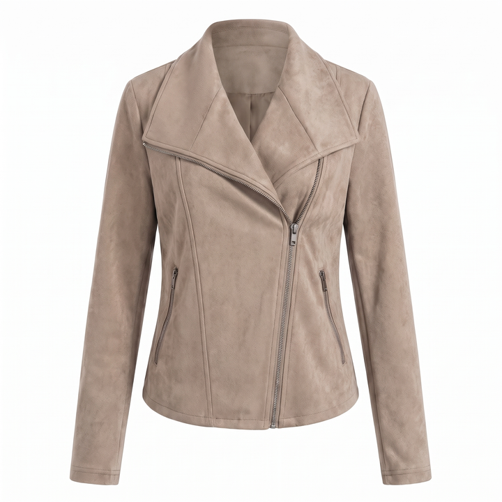 Faux Suede Moto Jacket with Asymmetrical Zipper