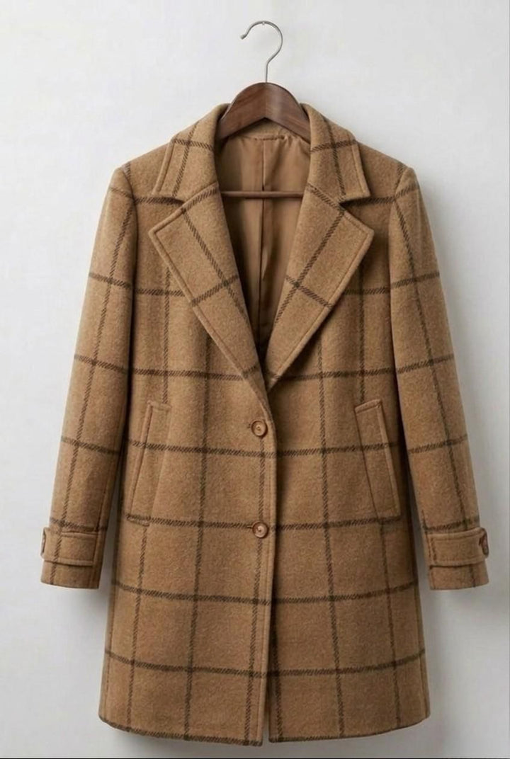 Long Plaid Tweed Coat