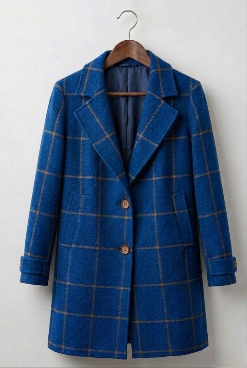 Long Plaid Tweed Coat