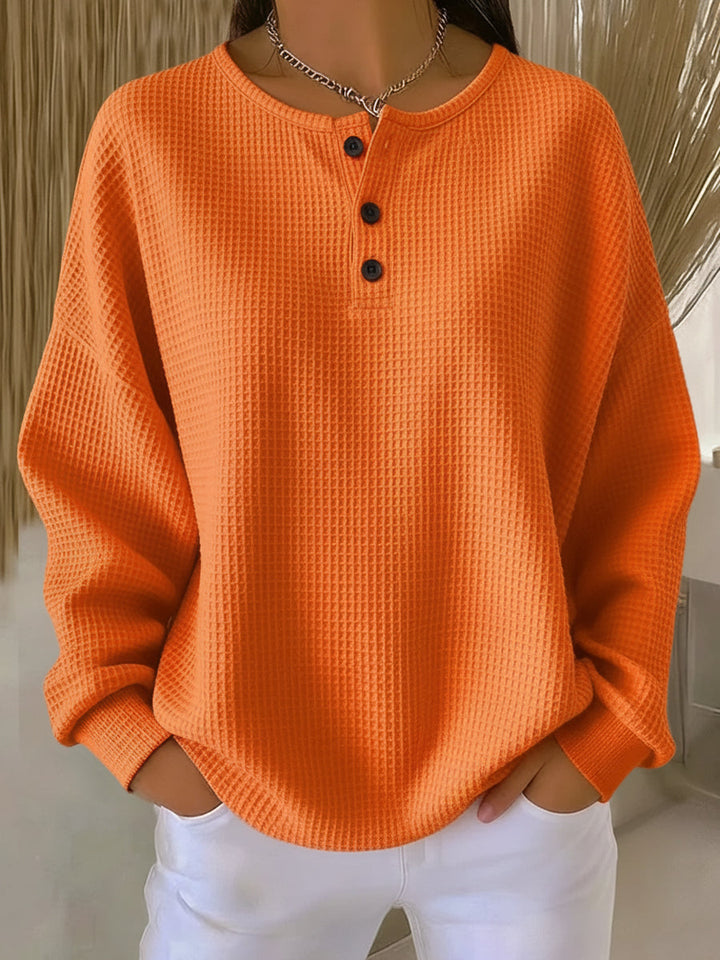 Cozy Waffle-Knit Henley Sweatshirt