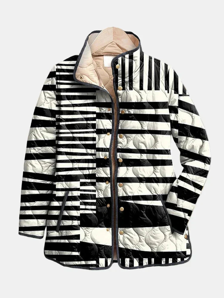 Miren Black &amp; White Abstract-Print Quilted Jacket