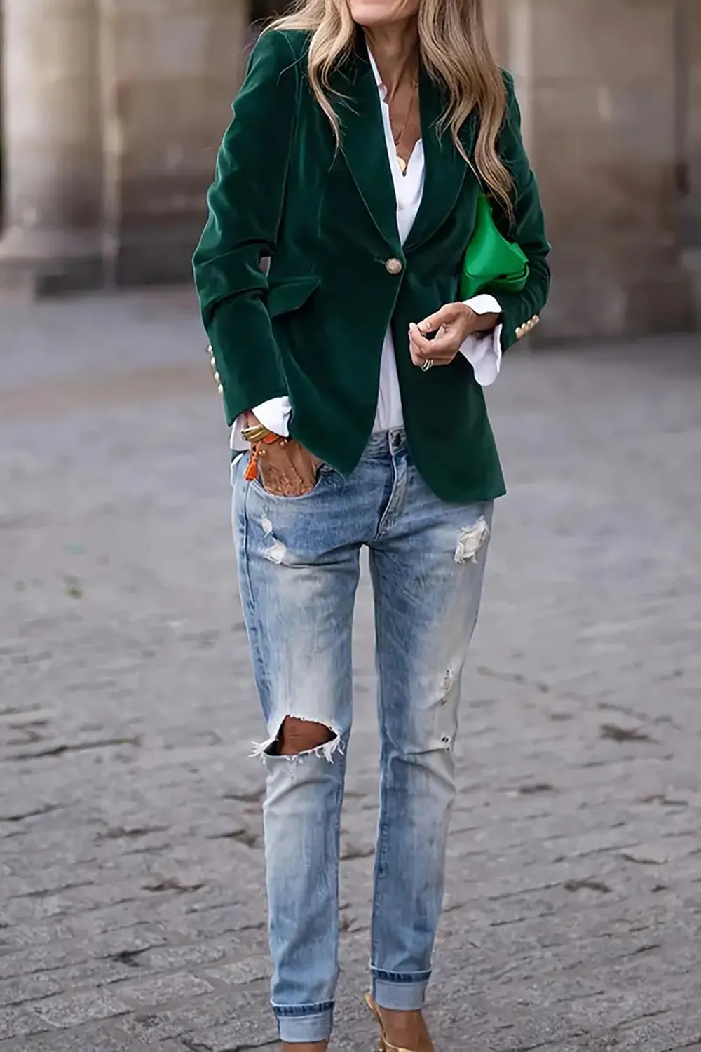 Reese One-Button Lapel-Collar Blazer