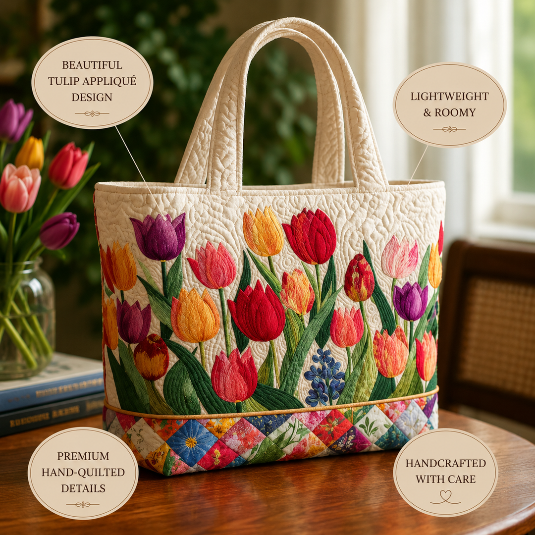 Quilted Tote Bag - Tulip Garden