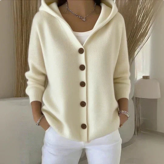 Hooded Button-Up Knit Cardigan