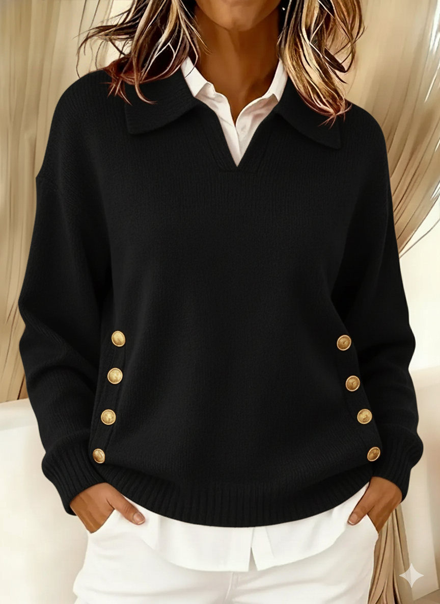 Collared V-Neck Knit Sweater