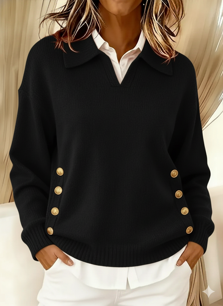 Collared V-Neck Knit Sweater