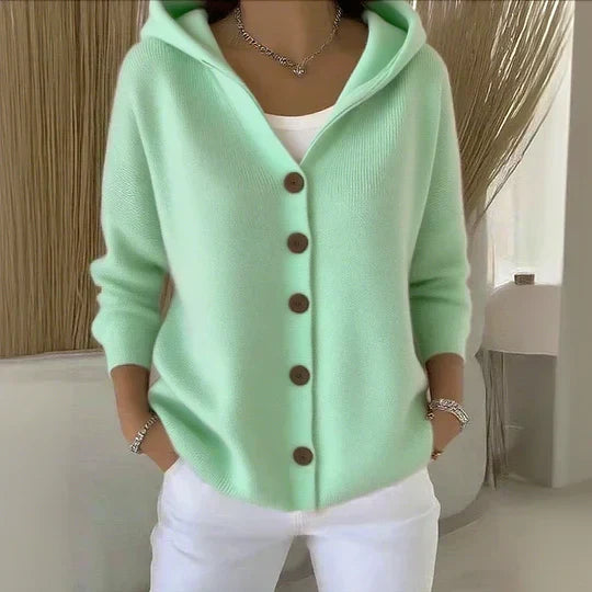 Hooded Button-Up Knit Cardigan