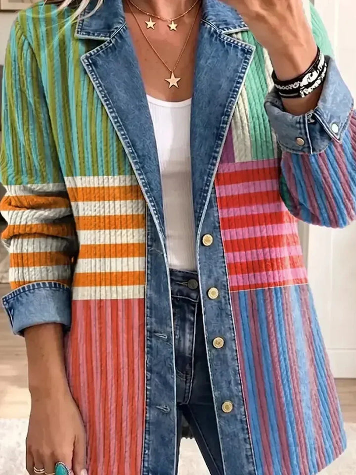 Elnora Geometric Striped Denim Jacket