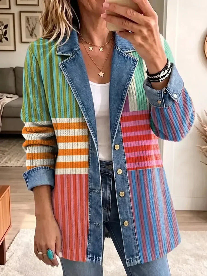 Elnora Geometric Striped Denim Jacket