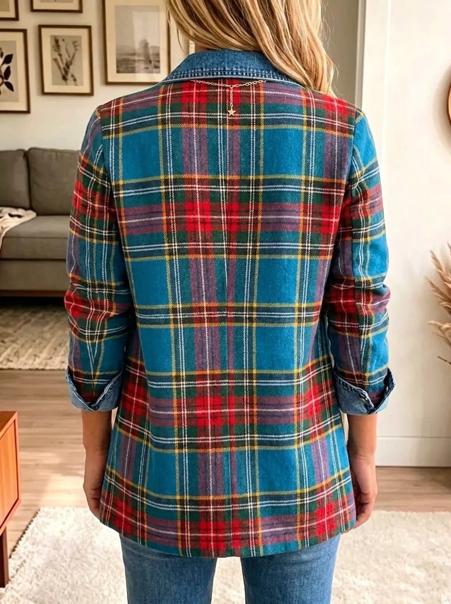 Lisbet Tartan Plaid Denim Blazer