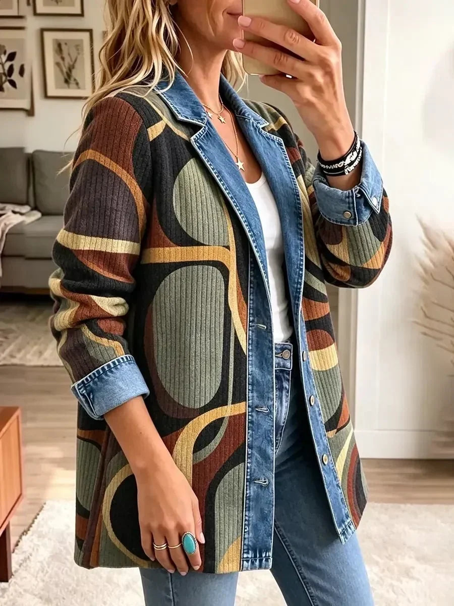 Ardith Abstract Print Denim Jacket