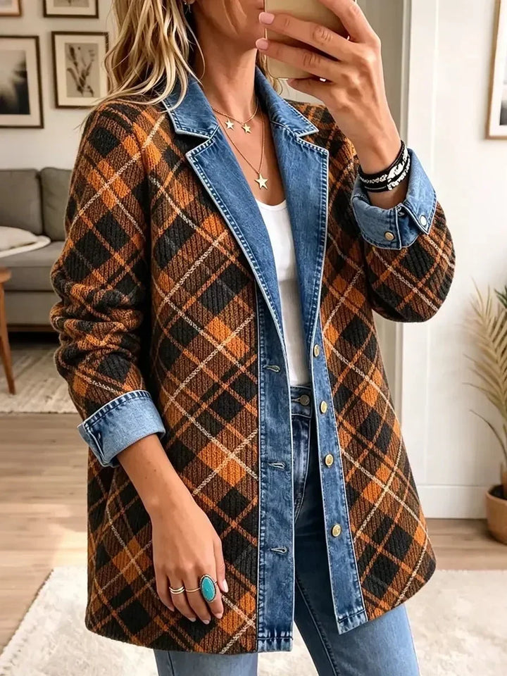 Brown Plaid Denim Jacket