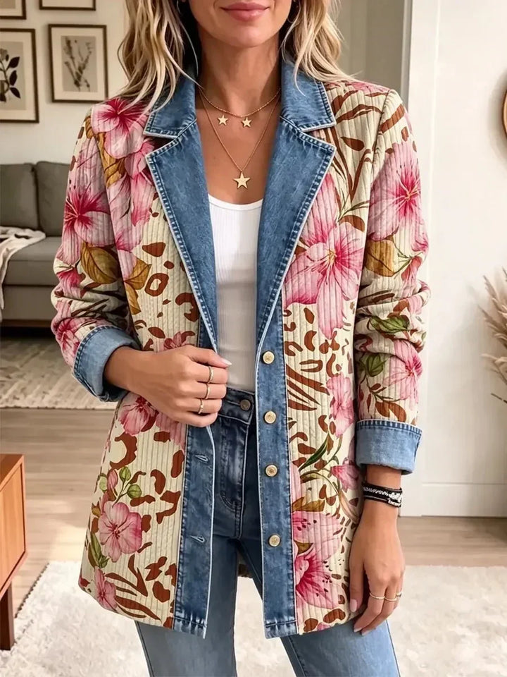 Floral Leopard-Print Denim Jacket