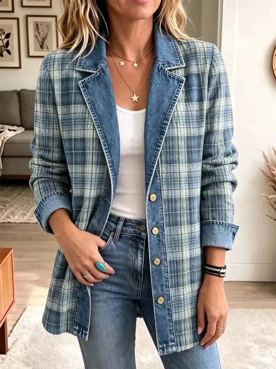 Blue Plaid Denim Jacket