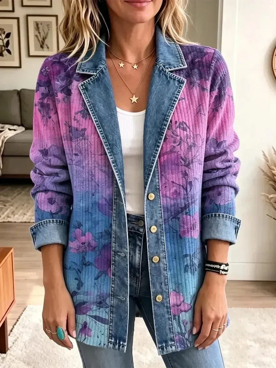 Golda Purple Floral Denim Jacket