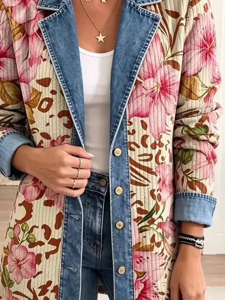 Floral Leopard-Print Denim Jacket