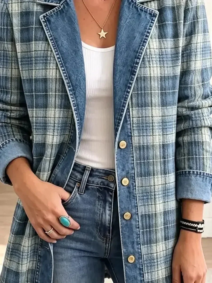 Blue Plaid Denim Jacket