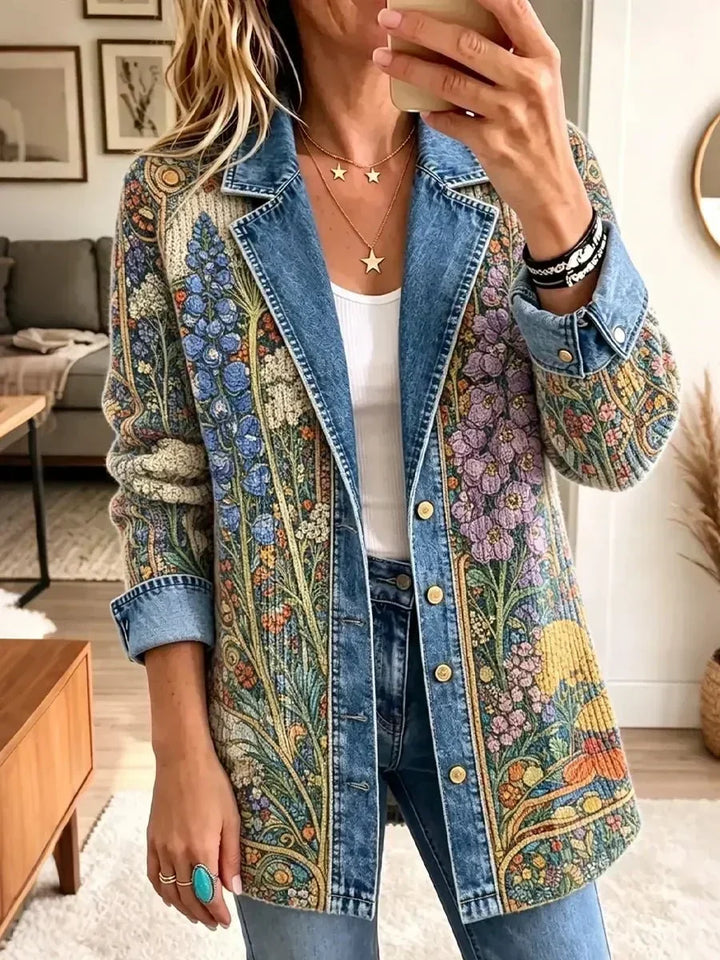 Floral-Print Denim Jacket