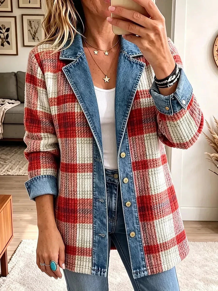 Verna Red Plaid Denim Jacket