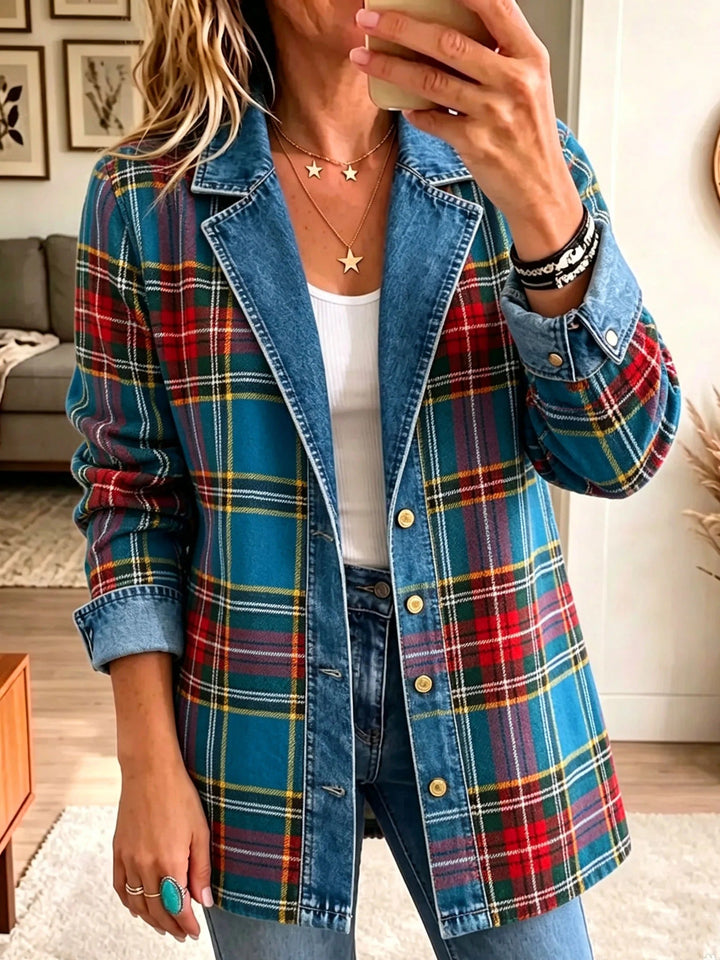 Lisbet Tartan Plaid Denim Blazer