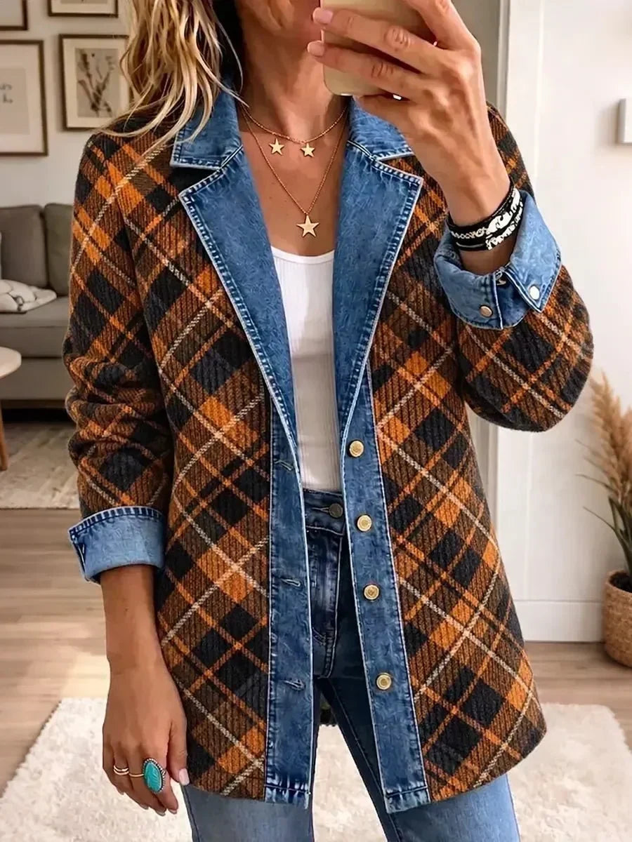 Brown Plaid Denim Jacket