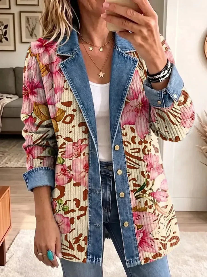 Floral Leopard-Print Denim Jacket