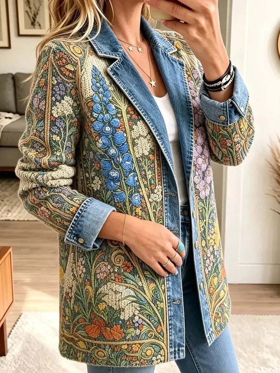 Floral-Print Denim Jacket