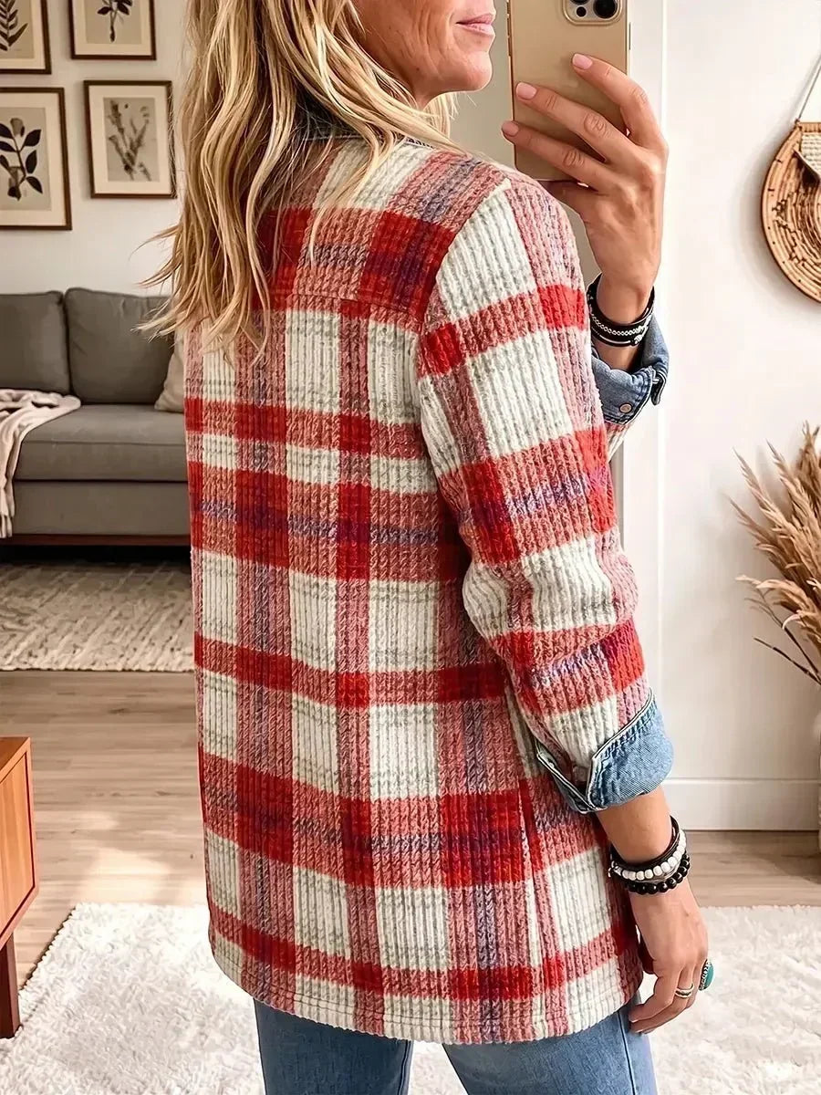 Verna Red Plaid Denim Jacket