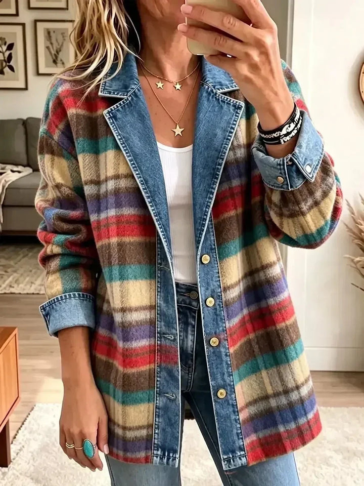 Maudie Plaid Patchwork Denim Jacket
