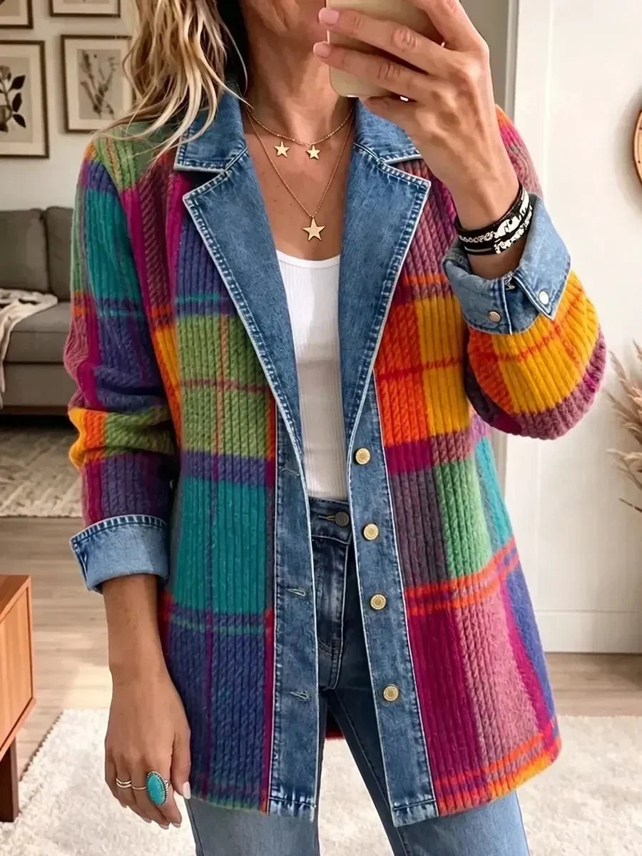 Patchwork Plaid Denim Jacket