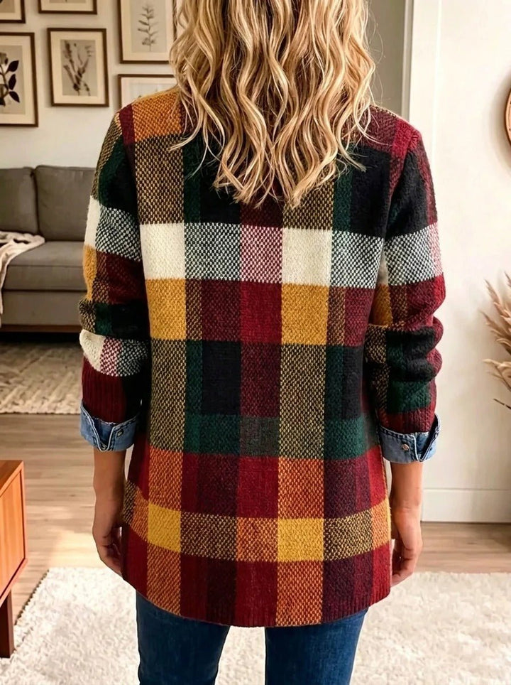 Colorblock Plaid Denim Jacket