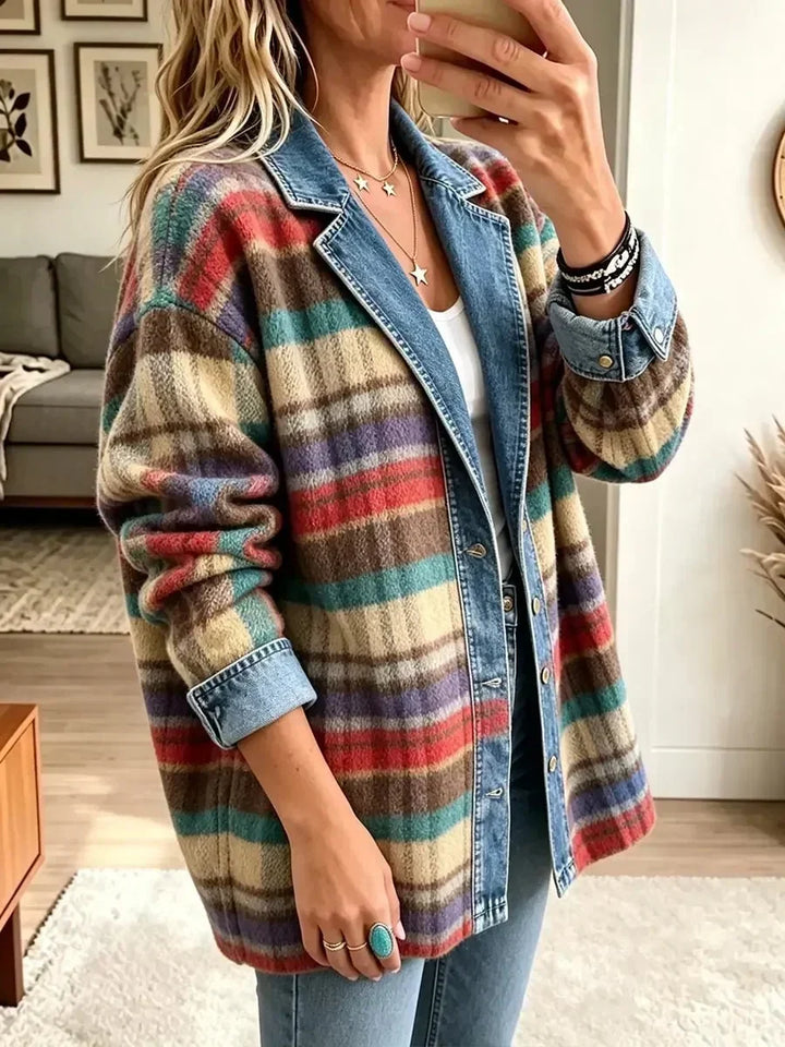 Maudie Plaid Patchwork Denim Jacket