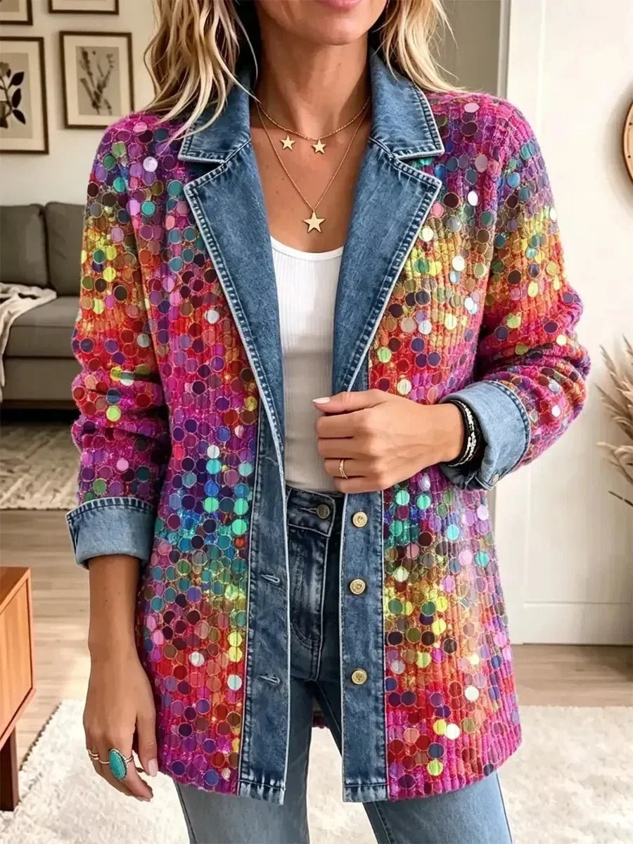 Zola Sequin Panel Denim Jacket