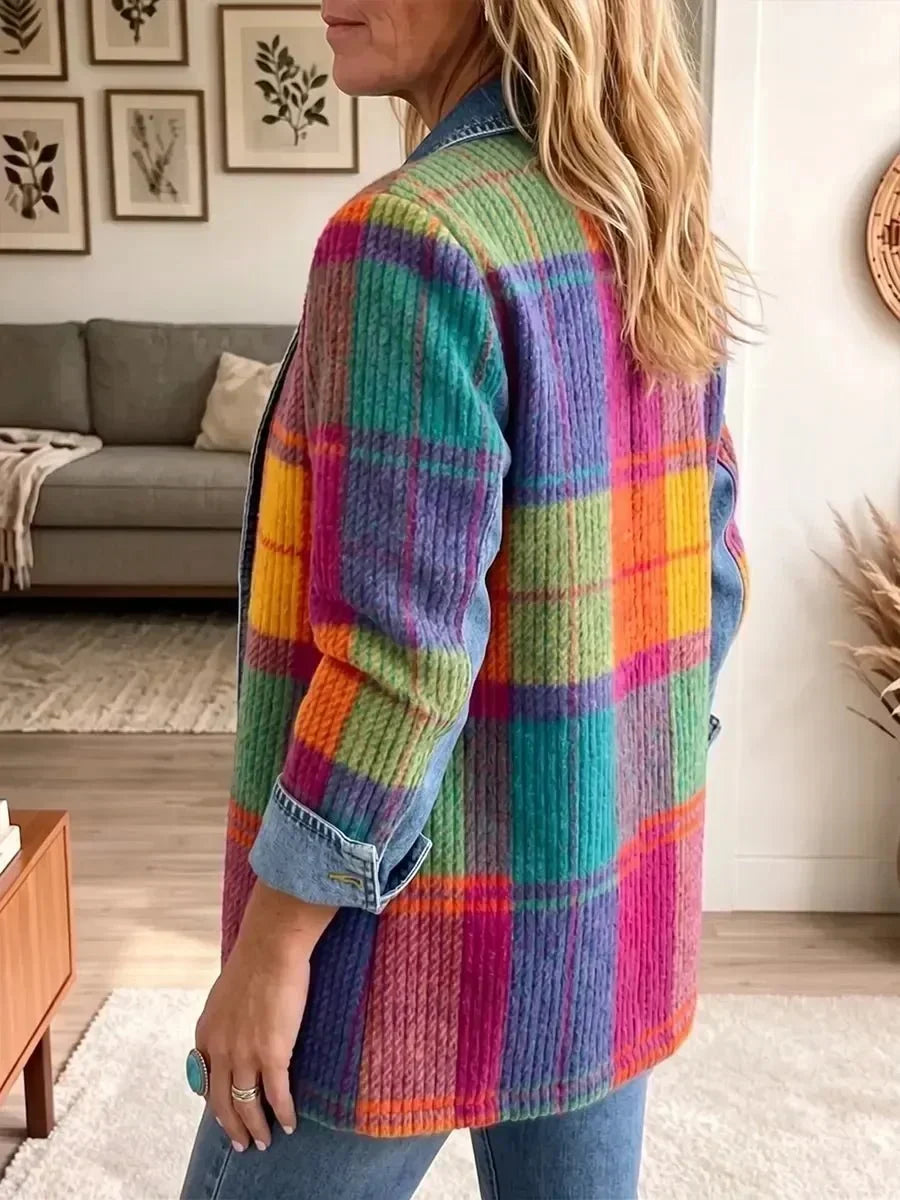 Patchwork Plaid Denim Jacket