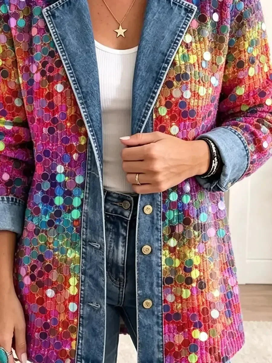 Zola Sequin Panel Denim Jacket