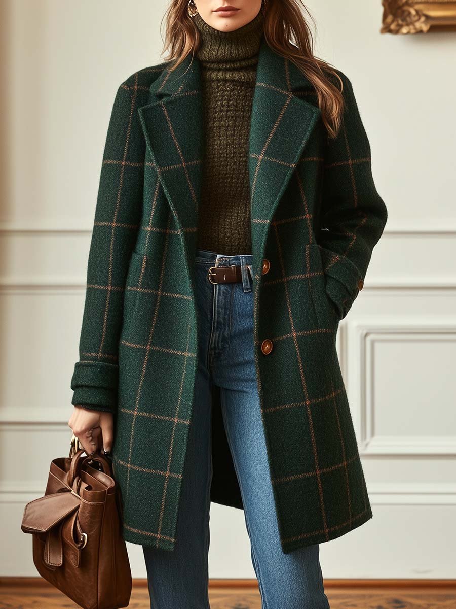 Elowen Plaid Wool-Blend Long Coat