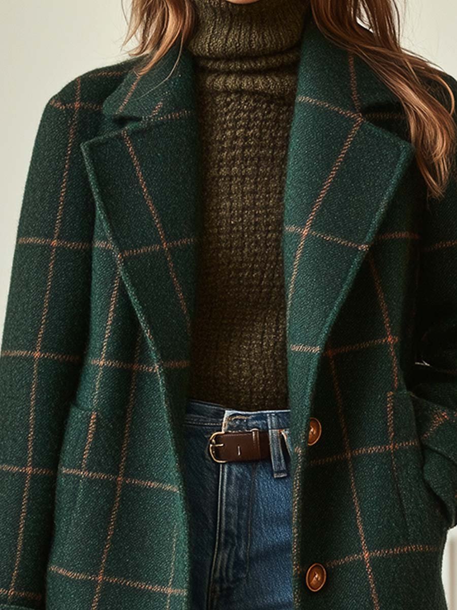 Elowen Plaid Wool-Blend Long Coat