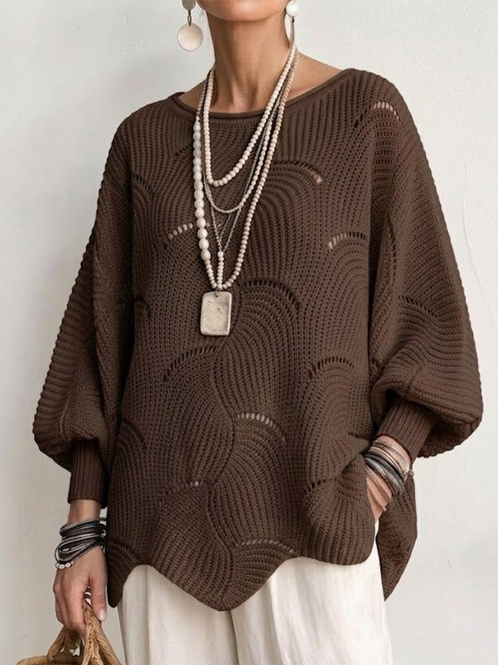 Openwork Wave-Pattern Knit Sweater