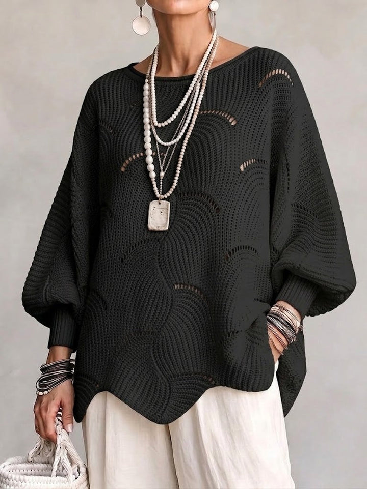 Openwork Wave-Pattern Knit Sweater