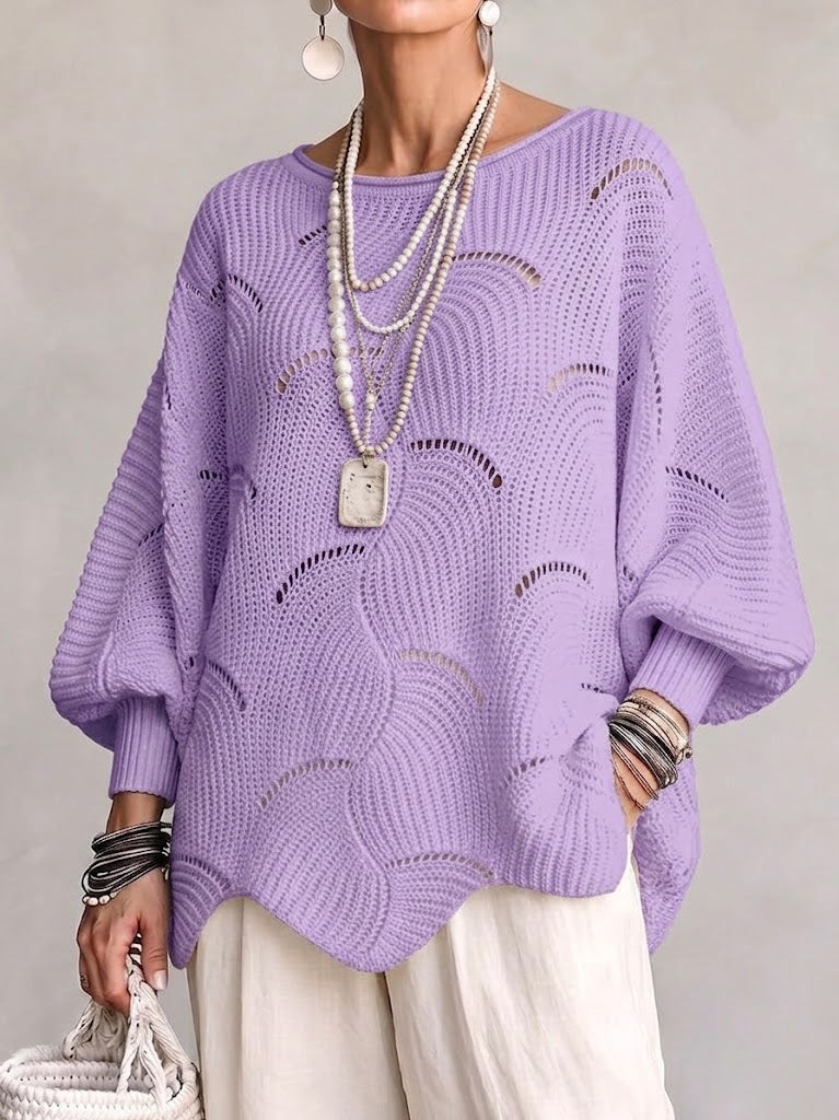 Openwork Wave-Pattern Knit Sweater