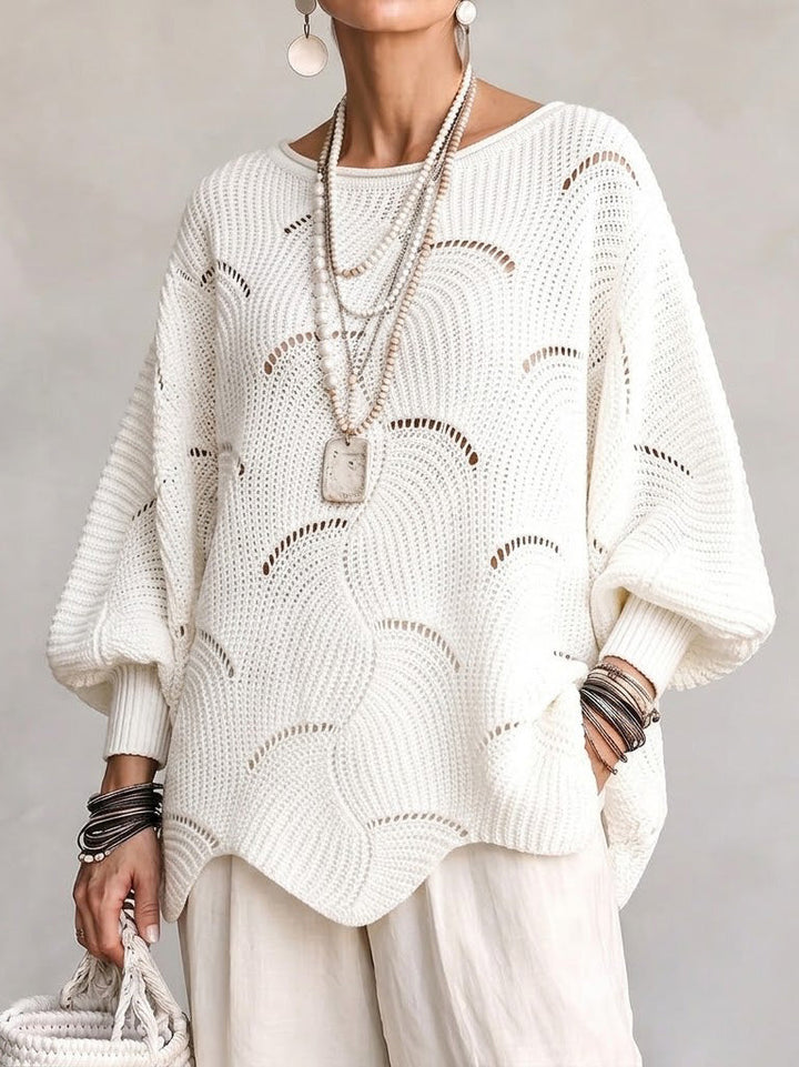 Openwork Wave-Pattern Knit Sweater