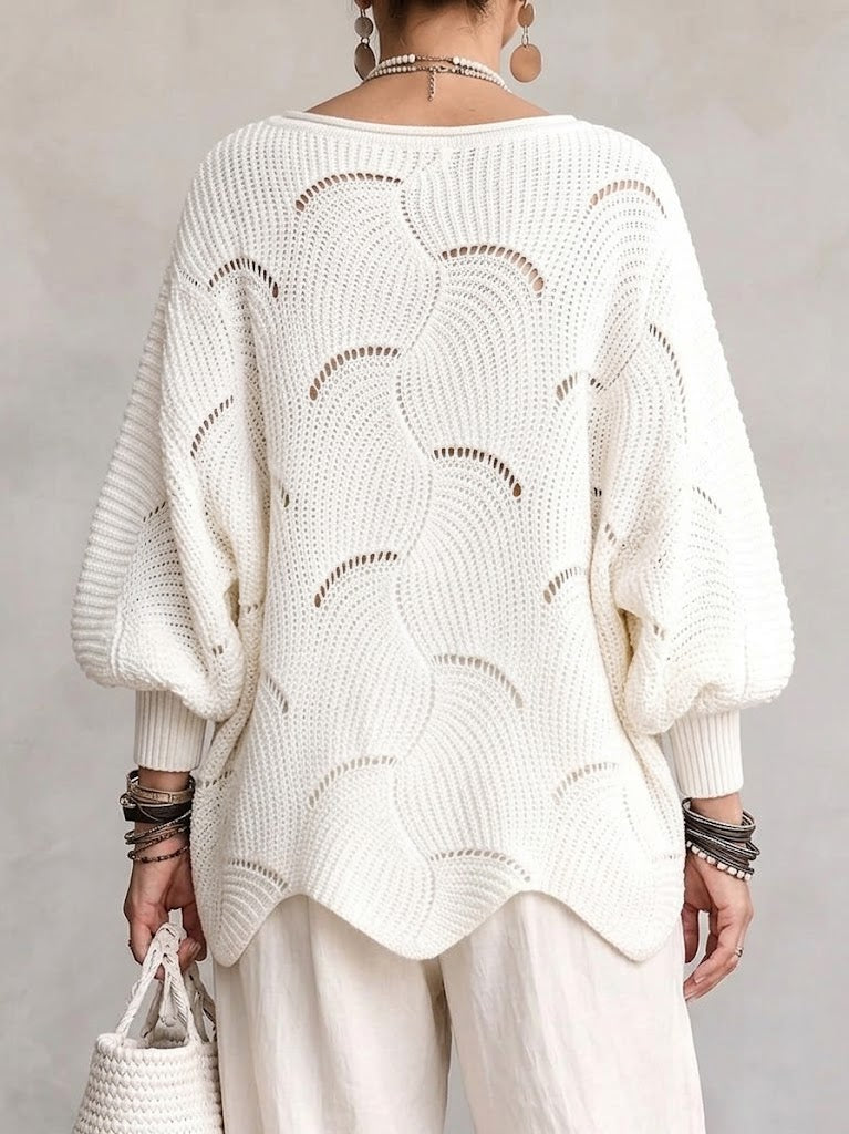 Openwork Wave-Pattern Knit Sweater