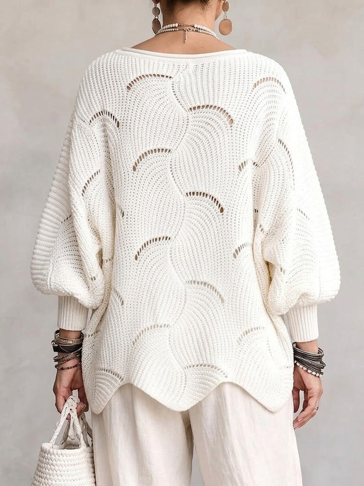 Openwork Wave-Pattern Knit Sweater