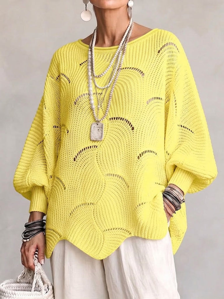 Openwork Wave-Pattern Knit Sweater