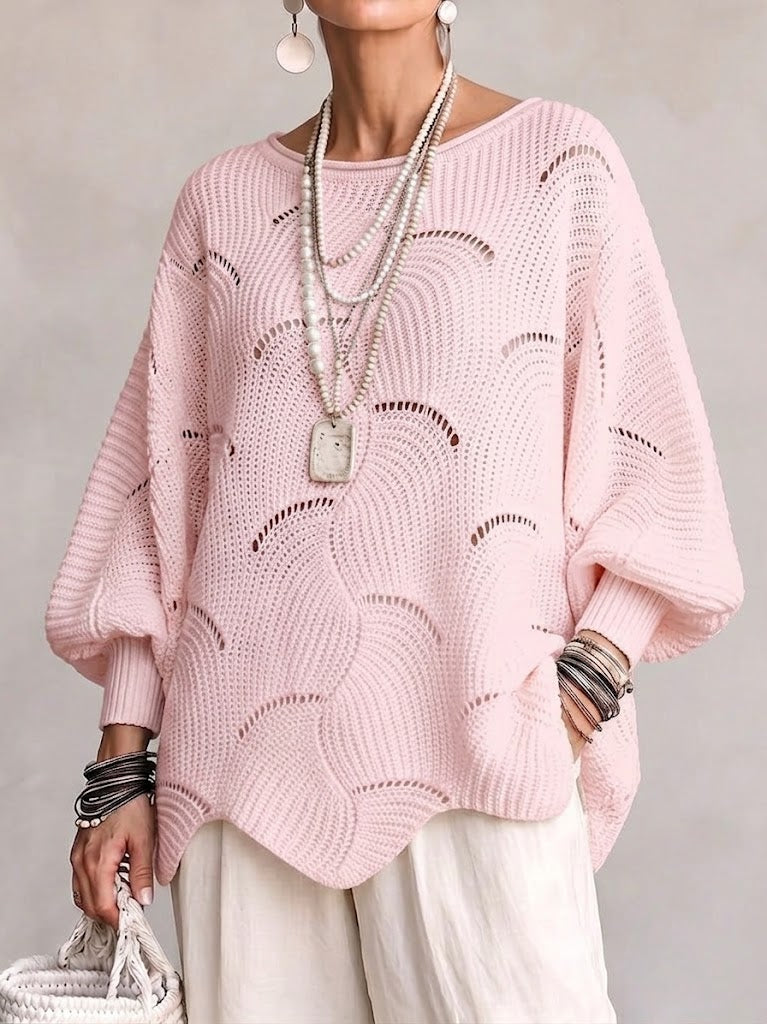 Openwork Wave-Pattern Knit Sweater